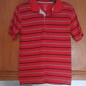 George Red Polo with Gray and Black Stripes